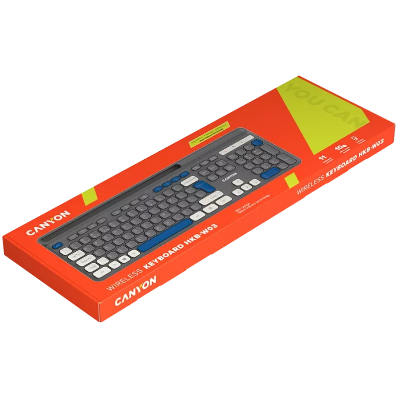 Bezvadu tastatūra CANYON HKB-W03 pelēka — kompakts dizains, darbināma ar AAA bateriju, modelis CNS-HKBW03DG