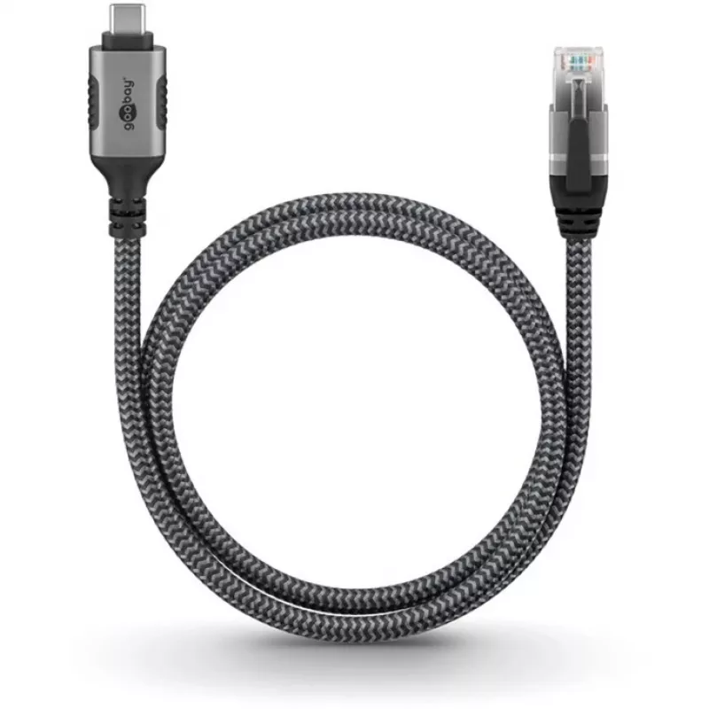 Wentronic goobay - Tīkla kabelis - 24 kontaktu USB-C (vīriešu) uz RJ-45 (vīriešu) - 1,0 m - 6 mm - FTP - CAT 6 - USB 3,1 - pīts kabelis - Melns, Sudrabs (70696)