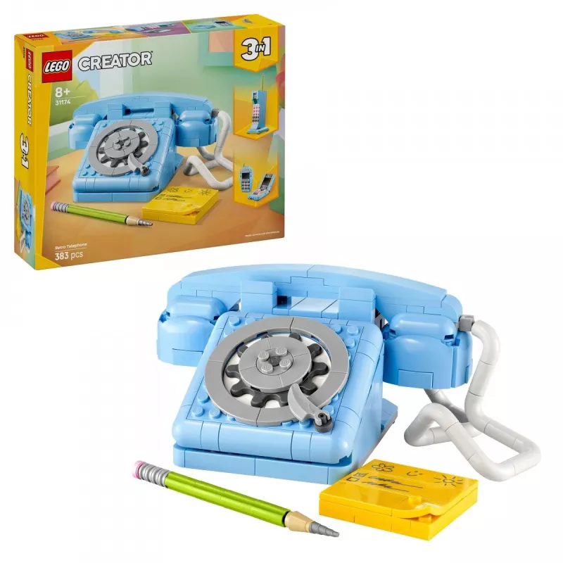 Konstrukciju rotaļlieta LEGO Creator 3-in-1 31174 Retro Telephone komplekts, 383 detaļas, 8+ gadi, 70×110×150 mm