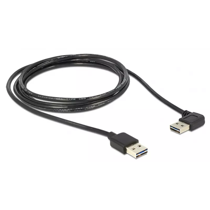 USB kabelis DeLOCK 1m USB 2.0 A vīr.-vīr. 90° melns