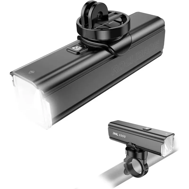Rockbros RHL1000 24610002001 1000 lm priekšējais velosipēda lukturis + USB-C uz USB-A kabelis, melns