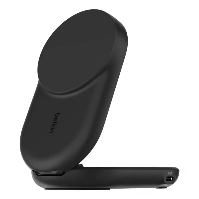 Iekštelpu lādētājs Belkin UltraCharge 25w Qi2 2in1 Magnetic USB-C melns apaļš