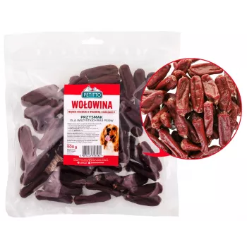 PETITTO Mīkstas liellopa gaļas desiņas suņu gardums, 500 g
