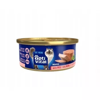 OptiVital mini bundža - pieaugušu kaķu putas ar MSC lasi 85g
