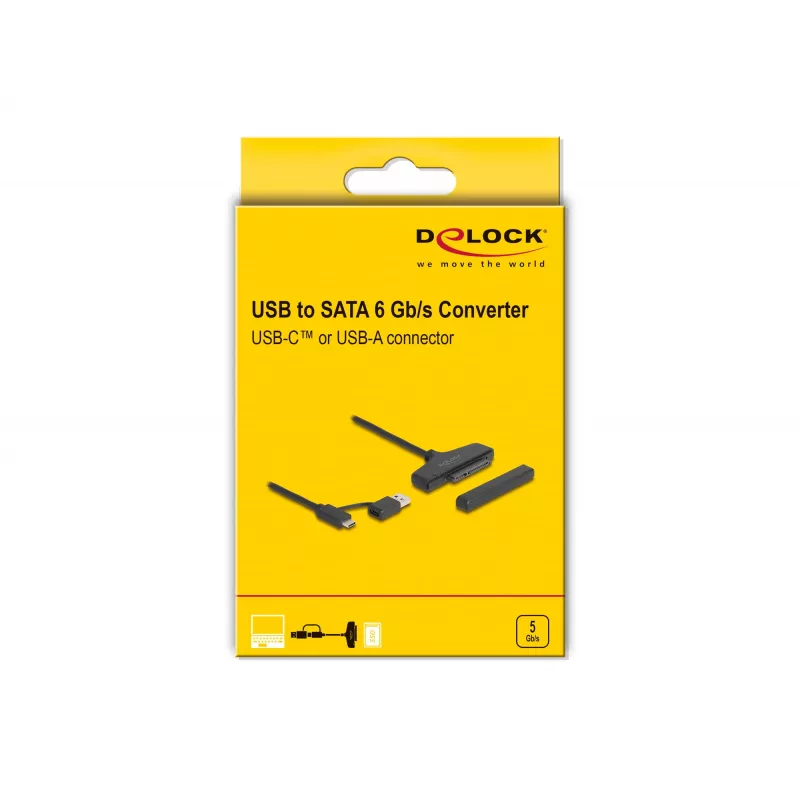 DeLOCK USB uz SATA pārveidotājs 6 Gb/s USB Type-C Type-A 0,3 m