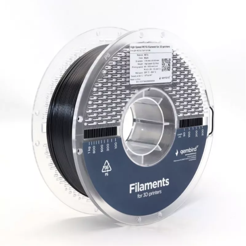 3D drukas kvēldiegs Gembird PETG 1,75 mm melns 1 kg