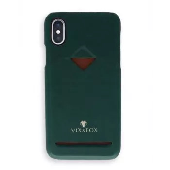 VixFox tālruņa kartes spraugas aizmugurējais apvalks iPhone X / XS, meža zaļš aizsargājošs aizmugurējais vāciņš ar kartes kabatu