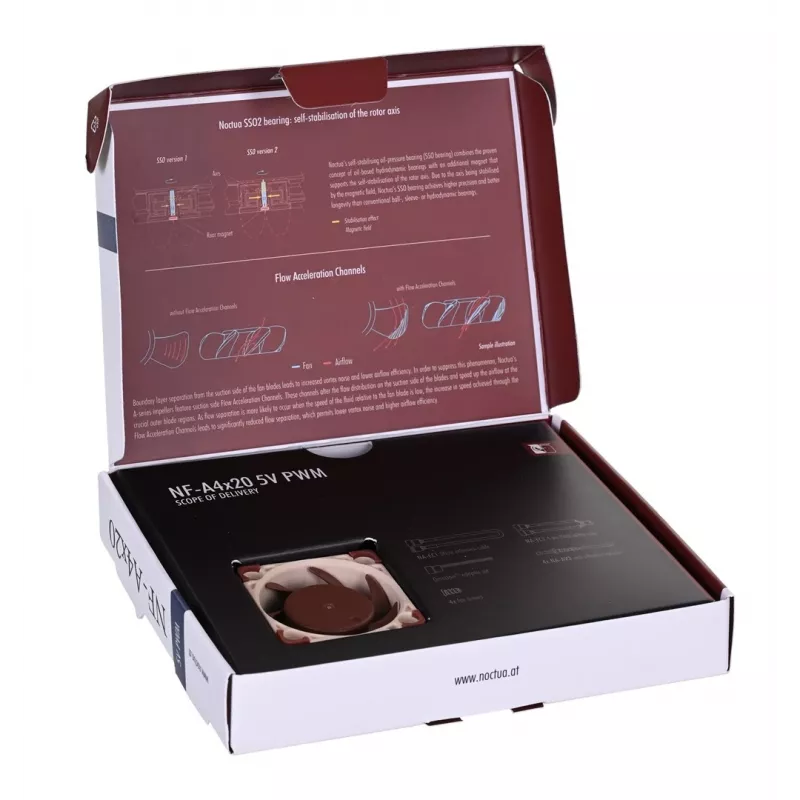 Noctua ventilators NF-A4X20 5V PWM — 40×20 mm, 5 V, 4-pin PWM, 1100–5000 apgr./min., 9,4 m³/h