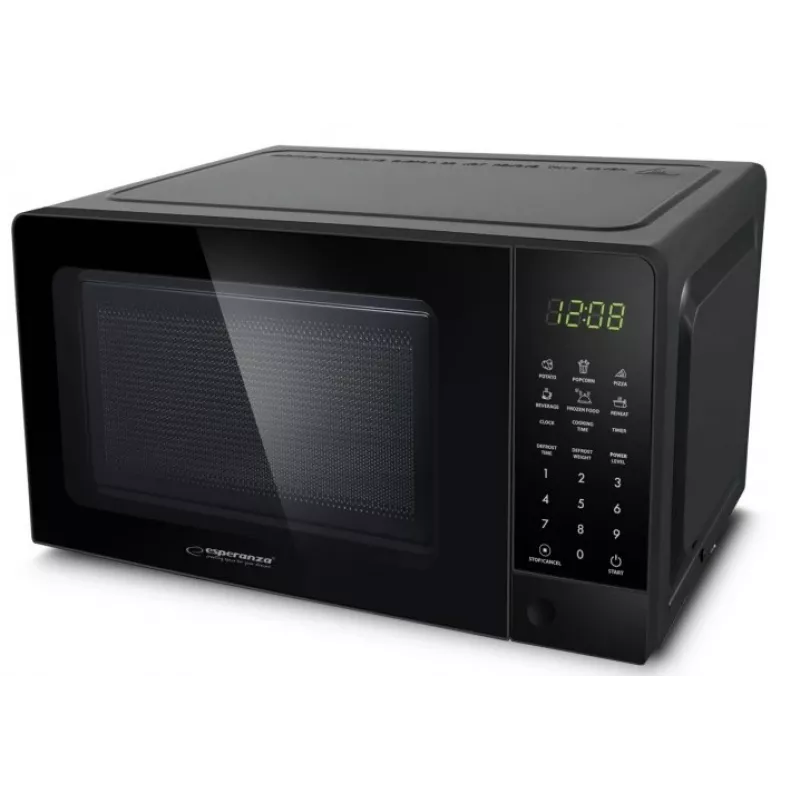 Solo mikroviļņu krāsns ESPERANZA EKO009 — 700 W, 20 L, LED displejs, skārienvadība, 24,5 cm stikla grozāmais šķīvis, melna