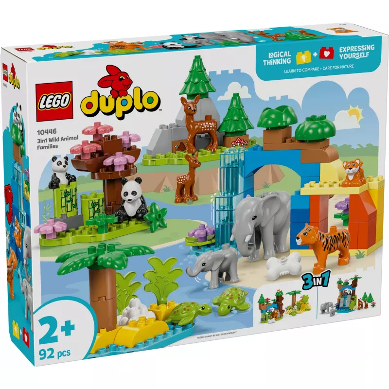 Rotaļlietu komplekts LEGO DUPLO Town Wild Animal Families 3-in-1 10446 — 92 gabali, 2+, 200×220×340 mm