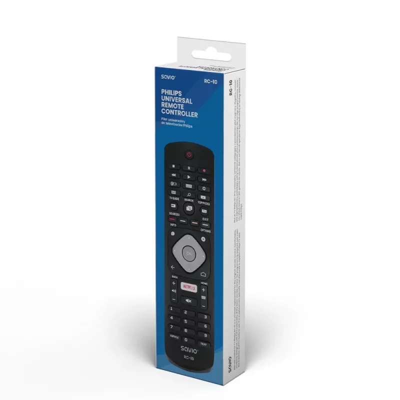 SAVIO tālvadības pults RC-10 Philips televizoriem, IR bezvadu, melna, spiedpogu ievade