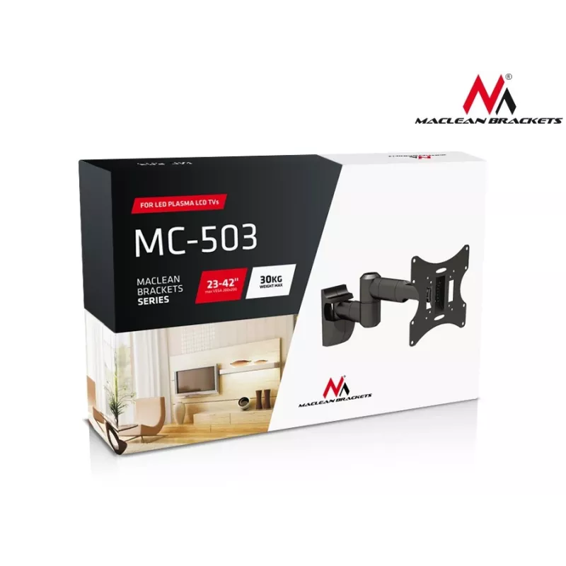 Sienas stiprinājums MACLEAN MC-503A S 23 collu–42 collu ekrāniem, noliece ±20°, VESA 75×75–200×200, 30 kg, sudraba krāsā
