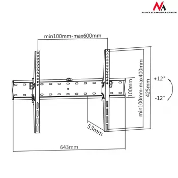 Maclean Mc-668 Sienas turētājs, noliecamais, līdz 40 kg, Vesa 100x100 līdz 600x400