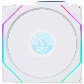 120mm korpusa ventilators Lian Li 12RTLLCD1W1W ARGB bezvadu LCD balts