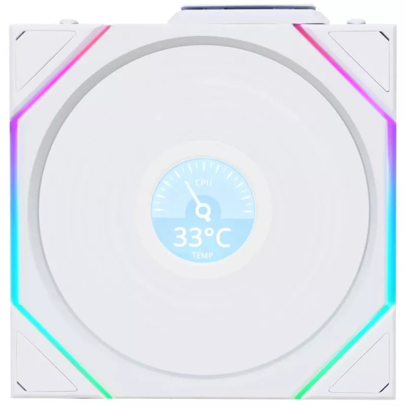 120mm korpusa ventilators Lian Li 12RTLLCD1W1W ARGB bezvadu LCD balts