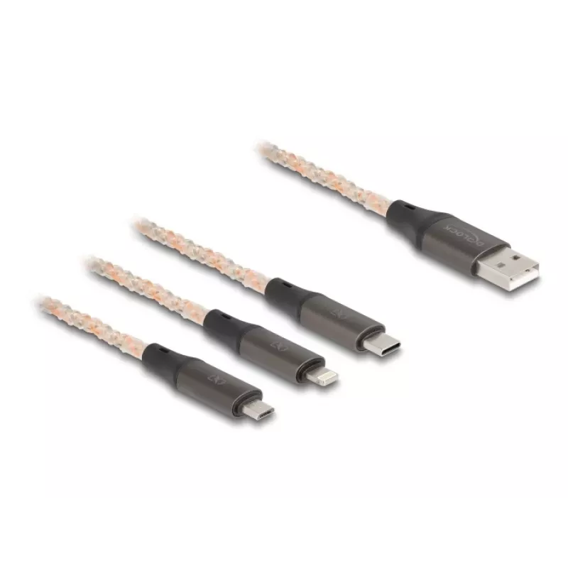 DeLOCK USB kabelis 1,2m USB 2.0 USB A USB C/Micro-USB B/Lightning Caurspīdīgs