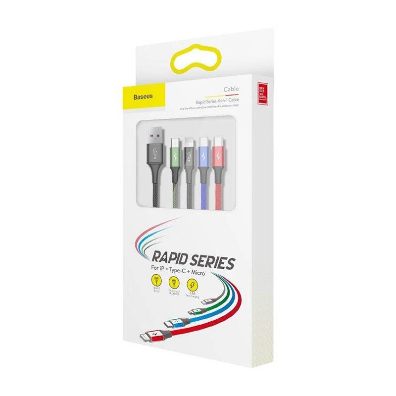 Baseus Fast 4in1 USB kabelis 2xUSB-C / Lightning / Micro 3.5A 1.2m (melns)