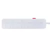 Strāvas sadalītājs MACLEAN MCE392 W — 4 F tipa kontaktligzdas, 3×USB A, 110–240 V, maks. 2,1 A, 2500 W, 1,5 m kabelis, balts