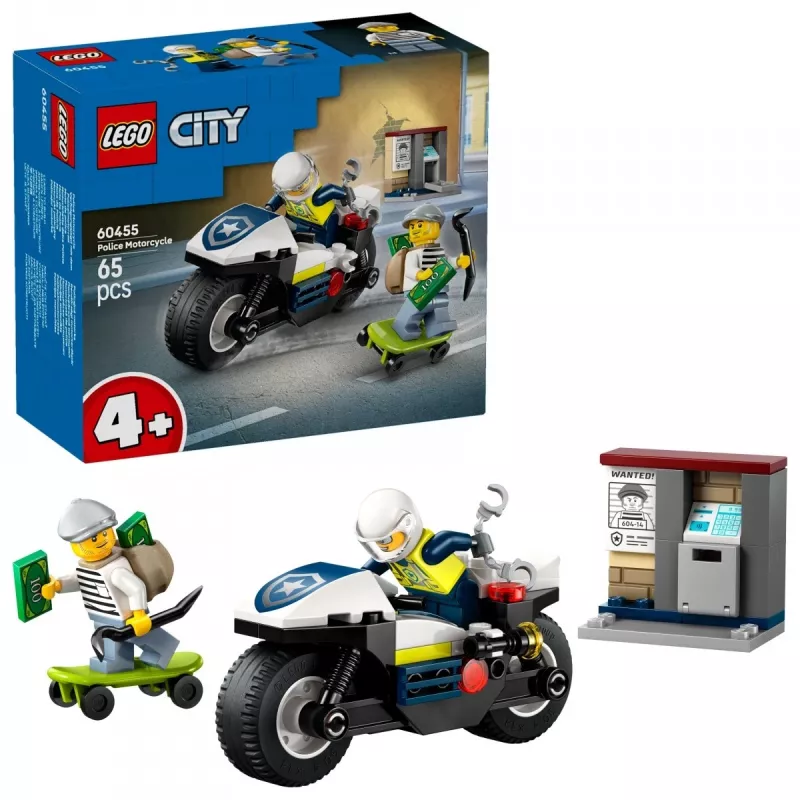LEGO City Policijas motocikla pakaļdzīšanās komplekts 60455 — 65 detaļas, 2 minifigūras, vecumam 4+