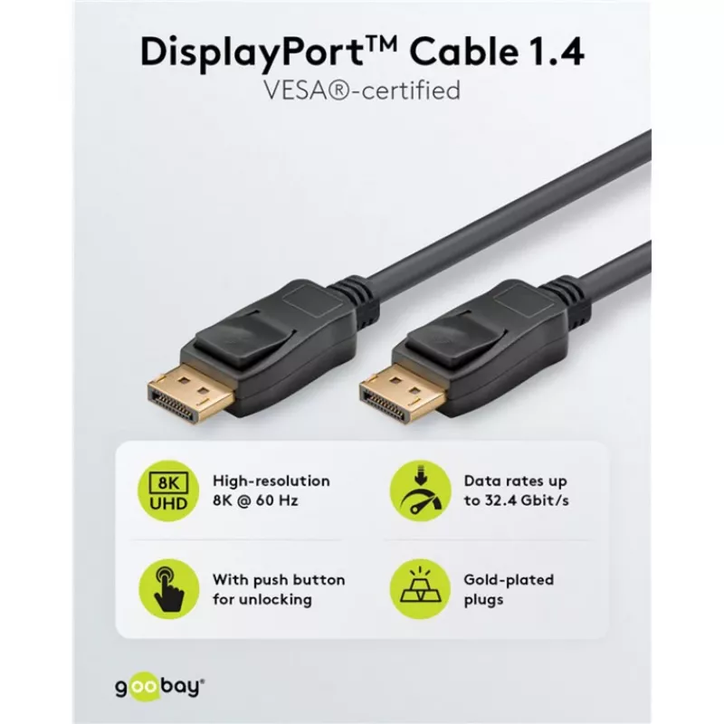 DisplayPort kabelis Goobay 74777 1 m Melns G-Sync FreeSync