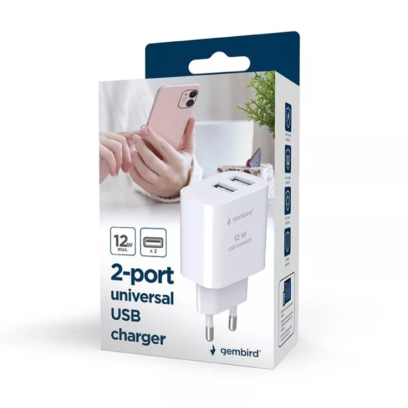 Iekštelpu lādētājs Gembird TA-UC-2A12-01-BK 2A 12W USB