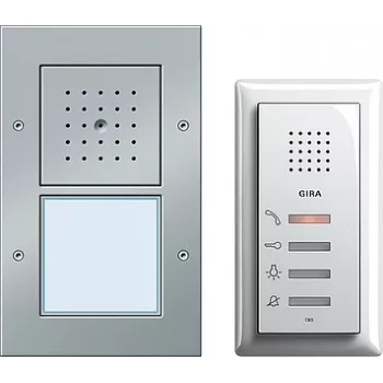 Iekštelpu/ārējā stacija Gira 049543 — vadu IP44, alumīnijs un balta, alumīnijs/termoplasts, AC/DC