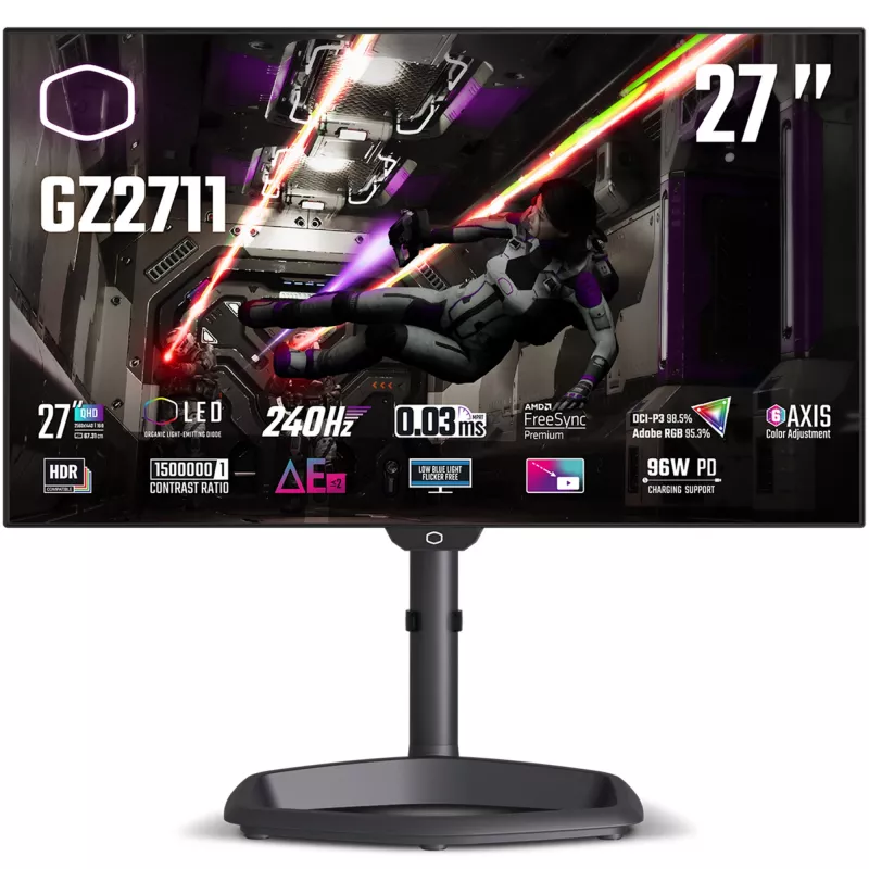 Cooler Master Tempest GZ2711, 68,6 cm (27 collas) 240 Hz, Freesync Premium, OLED - 2x DP, 2x HDMI, 1x USB-C, 2x USB-A