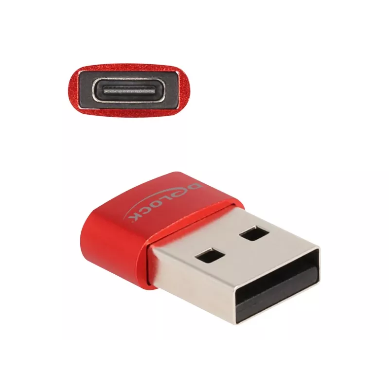 Delock - USB adapteris - USB (vīr.) uz 24 kontaktu USB-C (siev.) - USB2.0 3 A - Sarkans (60050)