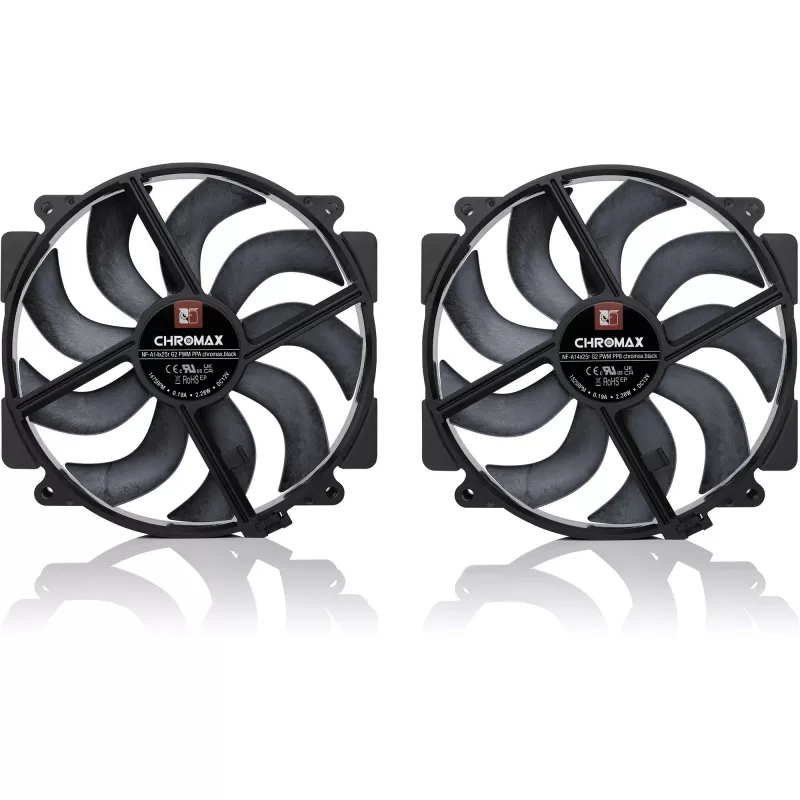 Noctua NF-A14x25r G2 PWM Sx2-PP chromax.Melns 140 mm dubultais ventilatoru komplekts