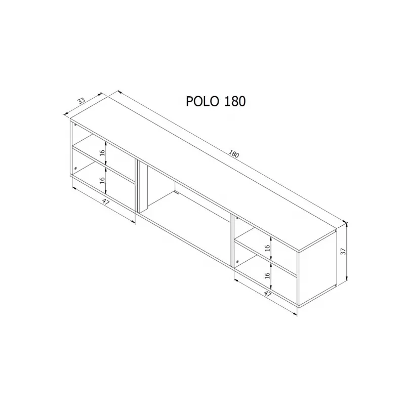TV skapītis Cama Meble POLO 180x33x39 cm ar elektrisko kamīnu 1400–1600 W, melns, 2 plaukti, lamināts