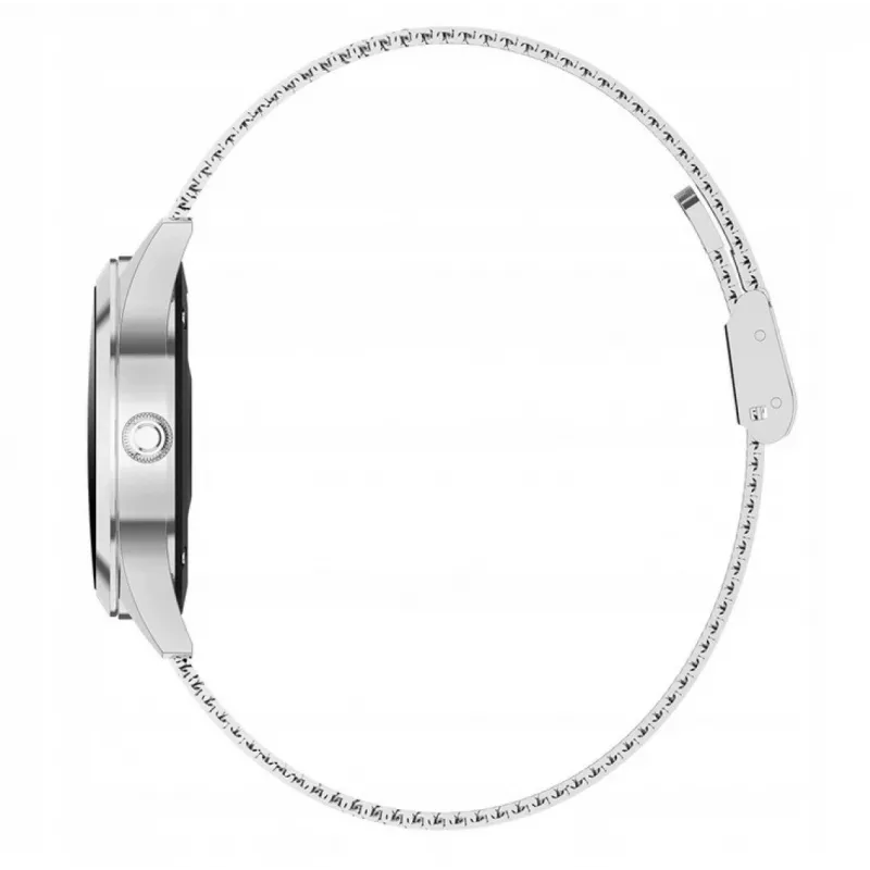 Smartwatch ORO-MED ORO-SMART CRYSTAL SILVER — apaļš metāla korpuss, LCD 240×198, 1,04 collu displejs, Bluetooth 4.0, ūdensizturīgs, 120 mAh baterija