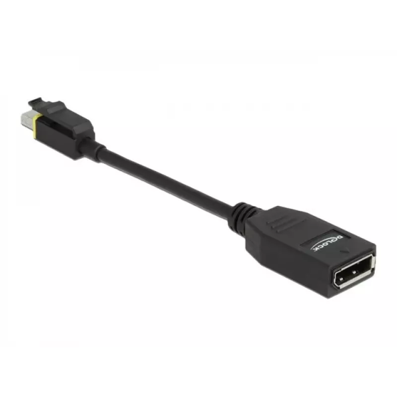 DeLOCK - DisplayPort adapteris - Mini DisplayPort (vīrišķais) ar fiksatoru uz DisplayPort (sieviešu) - DisplayPort 1.4 - 15 cm - bez halogēna, 8K atbalsts - melns (65978)
