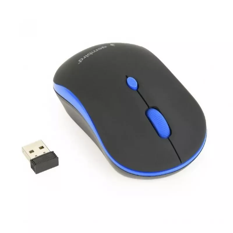 Bezvadu optiskā pele Gembird MUSW-4B-03-B, RF, piemērota abām rokām, 1600 DPI, 4 pogas, darbināma ar baterijām, zila/melna