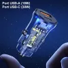 Auto lādētājs usams CC164CC01 30W ar 1×USB-A un 1×USB-C ātrai uzlādei