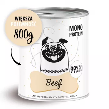Slapjā suņu barība PAKA ZWIERZAKA Pepe Beef 800 g — pilnvērtīga konservēta barība pieaugušiem suņiem, liellopu gaļa, 86% mitrums
