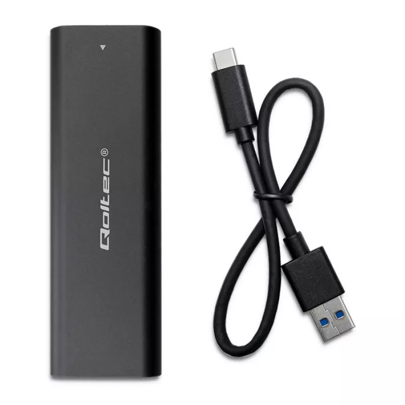 SSD korpuss QOLTEC 50312 melns vienam M.2 SATA diskam, USB Type-C (USB 2.0 / 3.2 Gen 1)