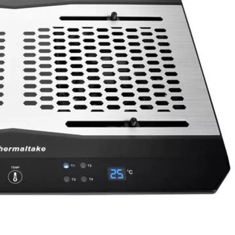 Piezīmjdatora dzesēšanas paliktnis THERMALTAKE CL-N002-PL12BL-A ar 12 cm ventilatoru, alumīnija un plastmasas, 390×277,5×49,3 mm, 1000–1300 apgr./min