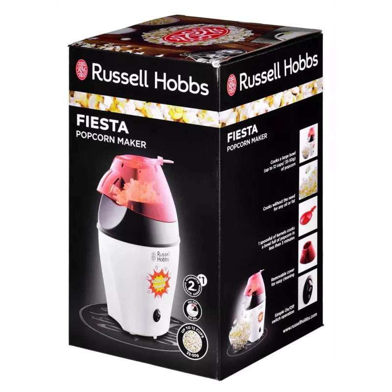 Russell Hobbs Fiesta popkorna aparāts melnā, sarkanā, baltā krāsā 1200 W