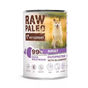 Mitrā suņu barība VETEXPERT RAW PALEO Duoprotein Duck & Boar pieaugušiem suņiem 400 g, bez graudiem, visām šķirnēm