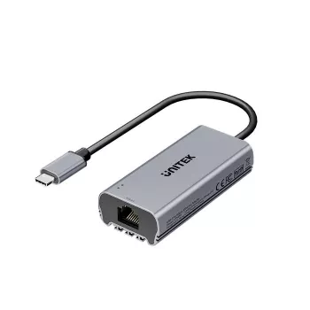 USB-C uz RJ45 adapteris Unitek U1343AGY01 — 5 Gbps Ethernet, USB-C (vīrišķais) uz RJ45 (sievišķais), pelēks, 0,15 m kabelis