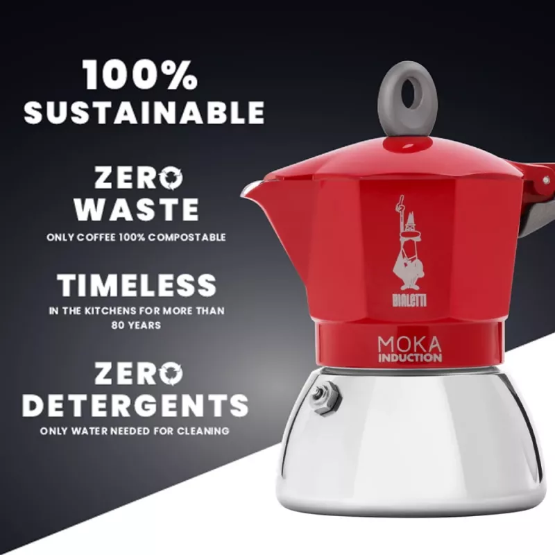 Moka katls Bialetti Moka induction 0,1 L sarkans sudrabains