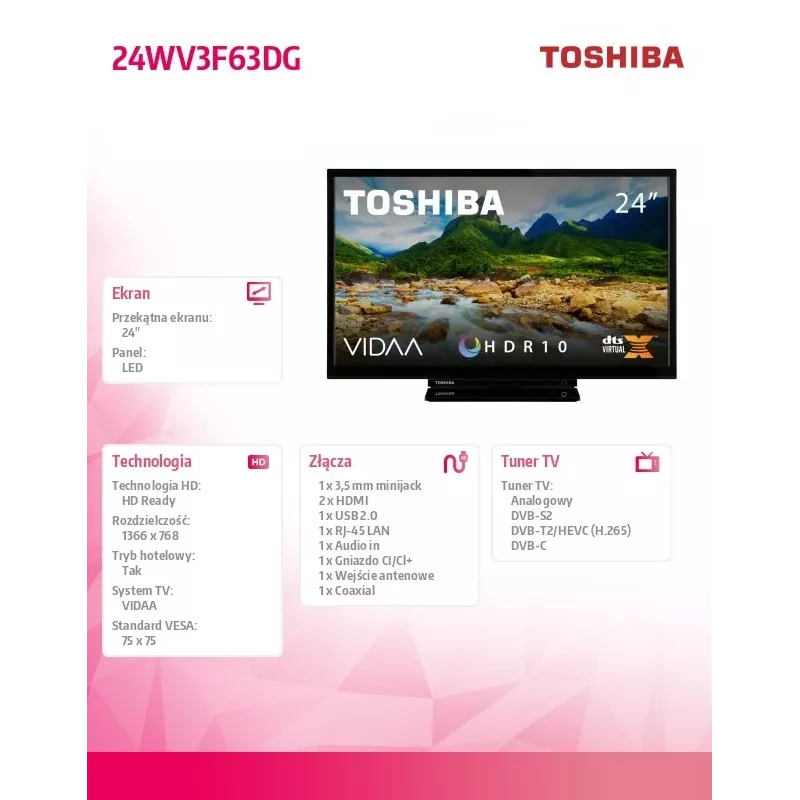 Televizors Toshiba 24WV3F63DG 24 collu LED displejs HD izšķirtspēja