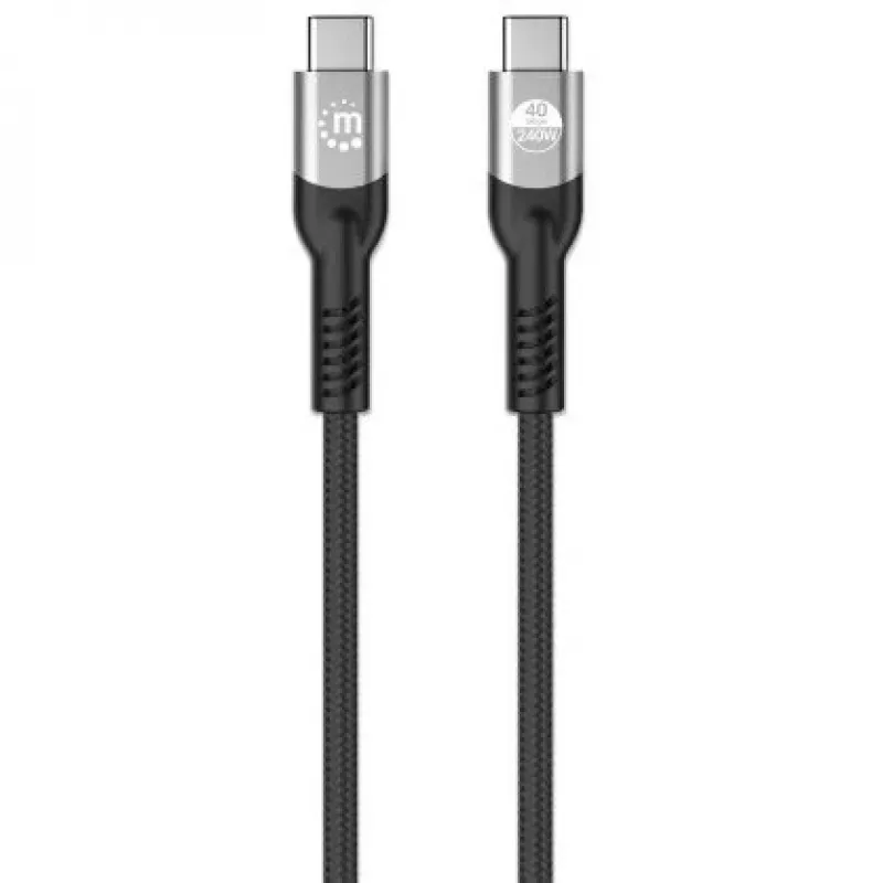 Manhattan Fast USB-C to USB-C kabelis (240W), 1m, 240W Laptop Charging + High-Speed Data & Video, Works with ALL Laptops (Note additional USB-C 240W wall charger needed), 40 Gbps Ultra-Fast Transfers, Melns, 3 year Warranty