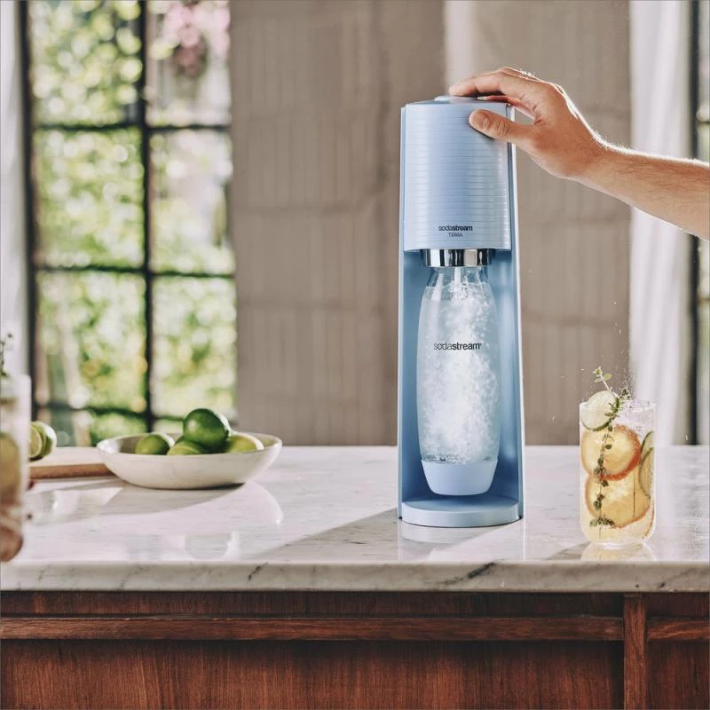 SodaStream Soda Maker Terra gaiši zils QC ar CO2 un 1L PET pudeli