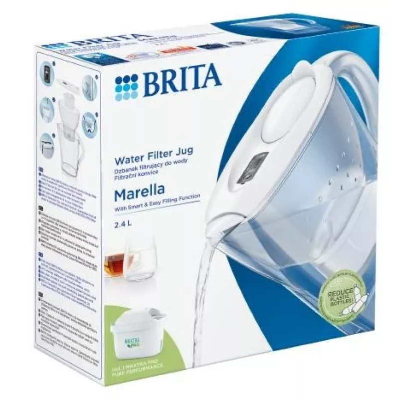 Ūdens filtra krūze BRITA Marella ar Maxtra Pro kārtridžu, 2,4 L ūdens tvertne, balta, ergonomisks rokturis