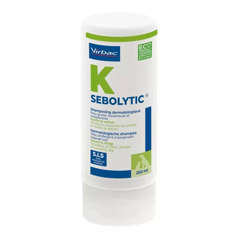 VIRBAC SEBOLYTIC SIS šampūns 250 ml — veterinārs seborejas līdzeklis