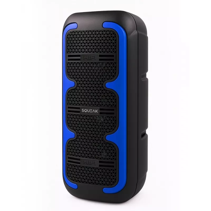 Pārnēsājams stereo skaļrunis SQUEAK SQ1009 — Bluetooth 5.3, 45 W RMS, 10 stundu akumulators, FM, USB, AUX, LED, 1800 mAh, melns