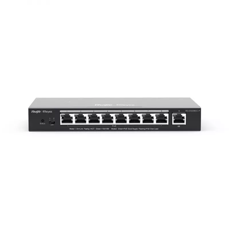 Ruijie Networks RG-ES209GC-P tīkla komutators Pārvaldīts Gigabit Ethernet (10/100/1000) Power over Ethernet (PoE) Melns