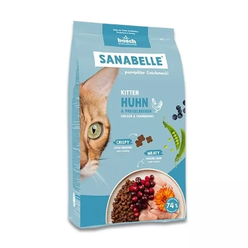 Sausā kaķu barība Bosch Sanabelle Life Kitten — vista un dzērvenes, 8 kg, pilnvērtīga barība jauniem kaķiem, 34% olbaltumvielas, 21% tauki