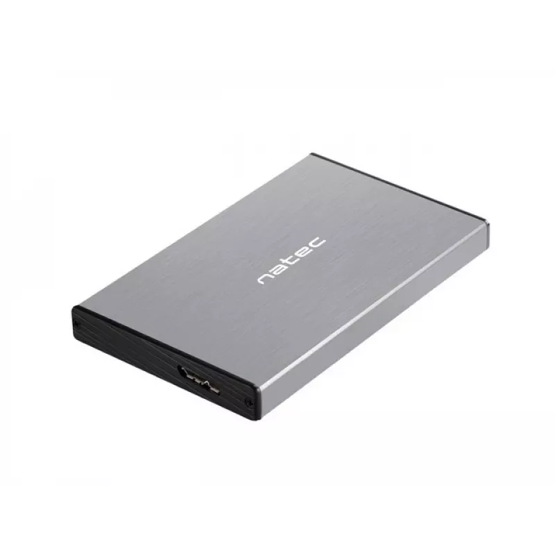 Ārējais HDD/SSD korpuss NATEC Rhino GO — 2,5 collu SATA, 9,5 mm, USB 3.0, alumīnijs, pelēks, līdz 4 TB